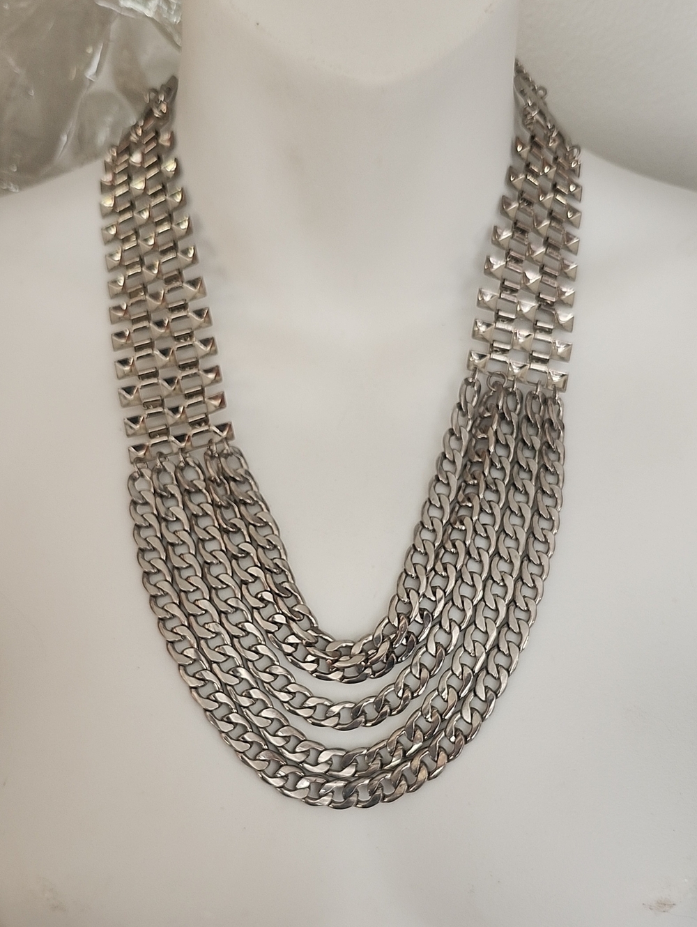 Mika Silver Tone Multi-Row Chain Statement Necklace